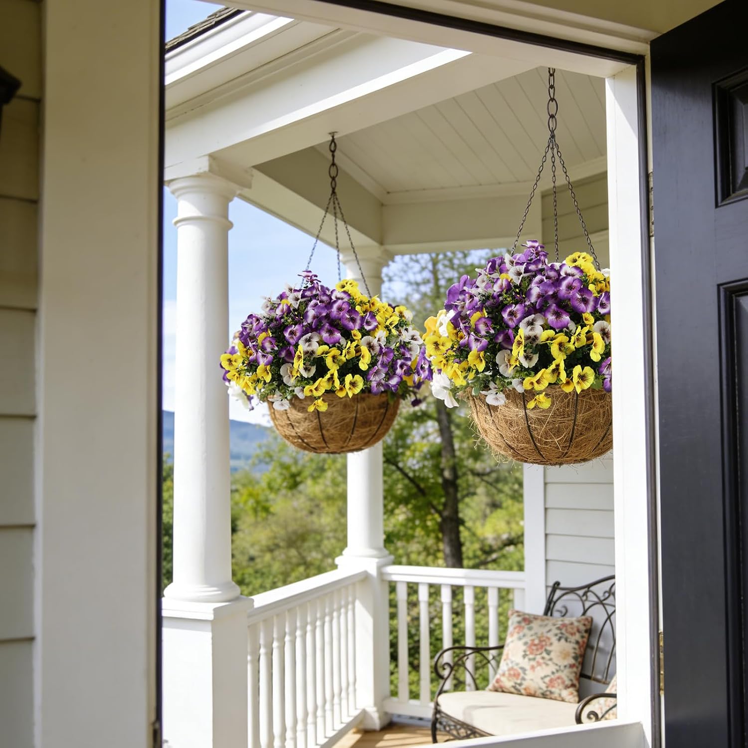 12Pcs Artificial Pansy Flowers for Outdoor UV Resistant Fake Pansy Flowers Faux Silk Pansies Spring Summer Flowers for Garden Porch Window Box Hanging Basket Decor (White/Yellow/Light Purple)