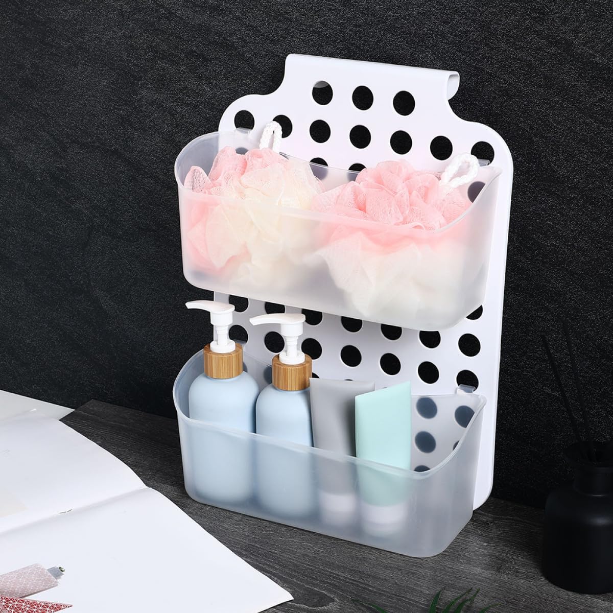 TOYANDONA 2 Stück Duschregal ohne Bohren Doppellagiger Selbstklebender Wand organizer Wasserdichtes Kunststoff Badregal mit Viel Stauraum Einfache Montage Modernes Design für Badezimmer und