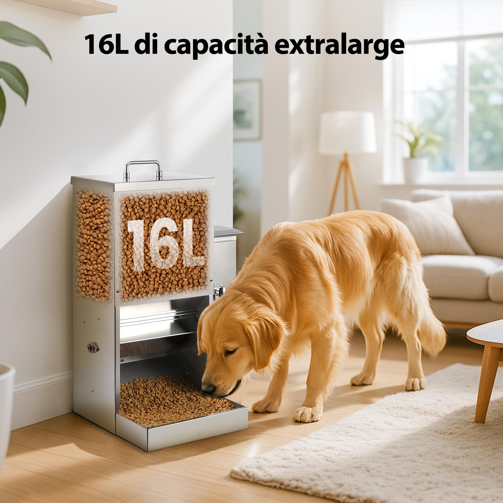 Feeder Automatico per Cani da 16L con Timer, Dispenser per Cibo in Acciaio Inossidabile con Programmazione dell'Alimentazione per Cani o Gatti di Taglia Grande