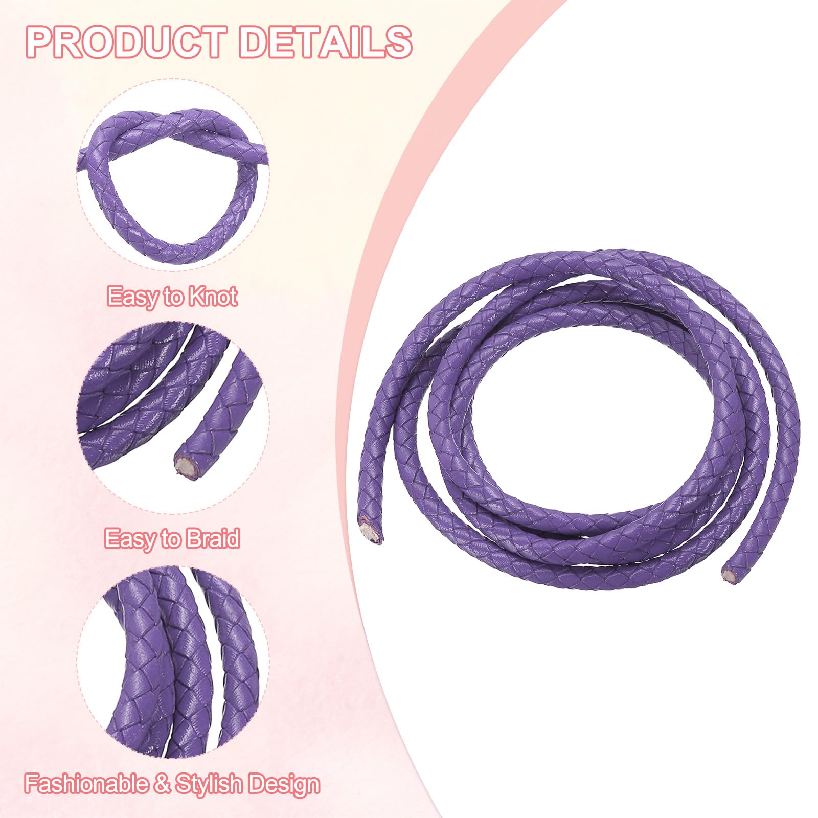 PATIKIL Round Braided Leather Cord - Image 3