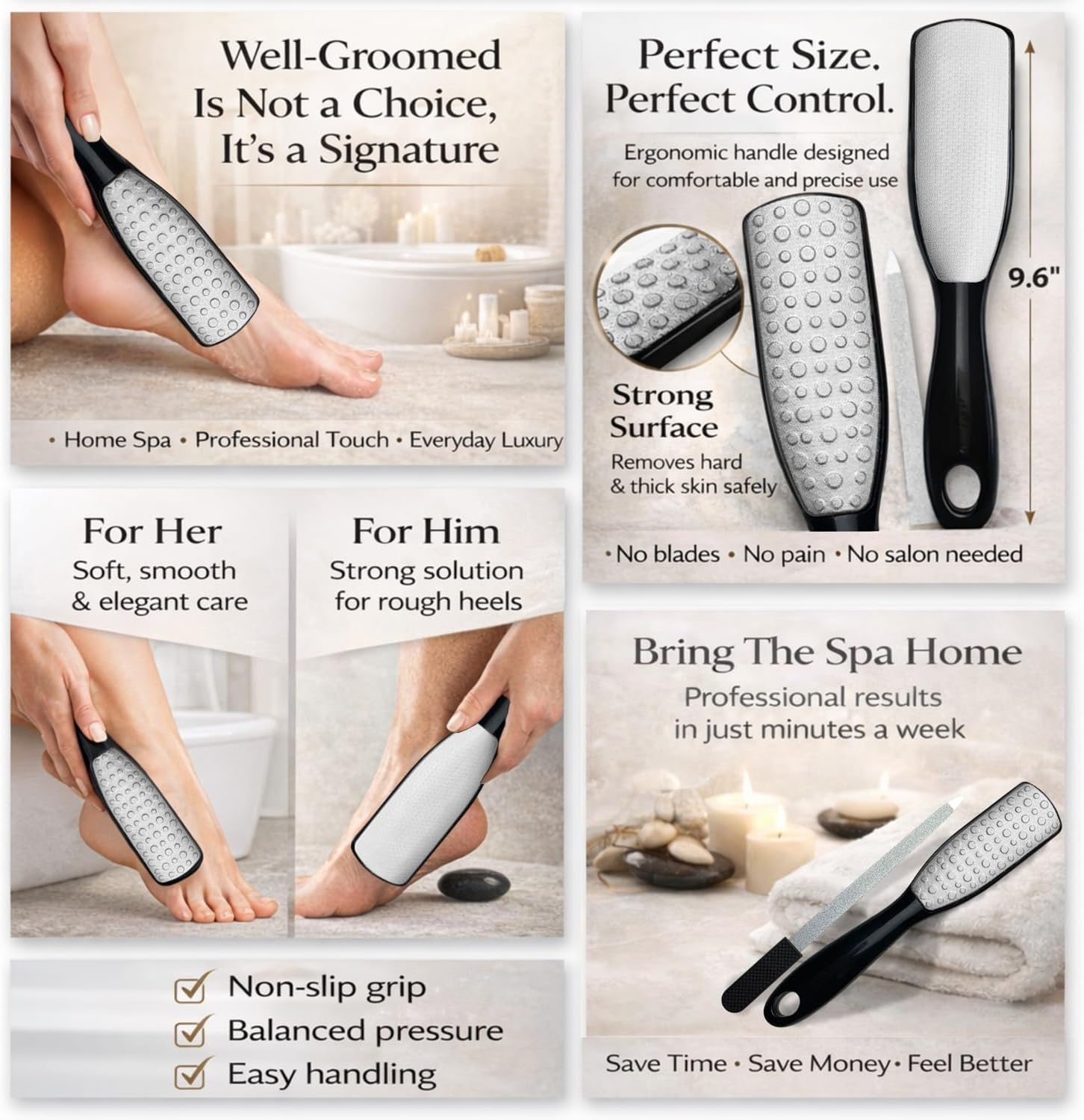 Professional Foot File & Callus Remover 2-in-1 Set –9.6" Foot Rasp with 6.7" Nail File Included–Elite Sapphire Black–Dual-Sided, Durable & Hygienic Pedicure Tool for Smooth, Soft Feet–Wet & Dry Use