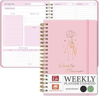Undated Weekly To-Do List Notebook, Daily Productivity Journal, Academic Goal Organizer – Simple Weekly Planner for Students, School and Office Supplies for Women, Men, Pink