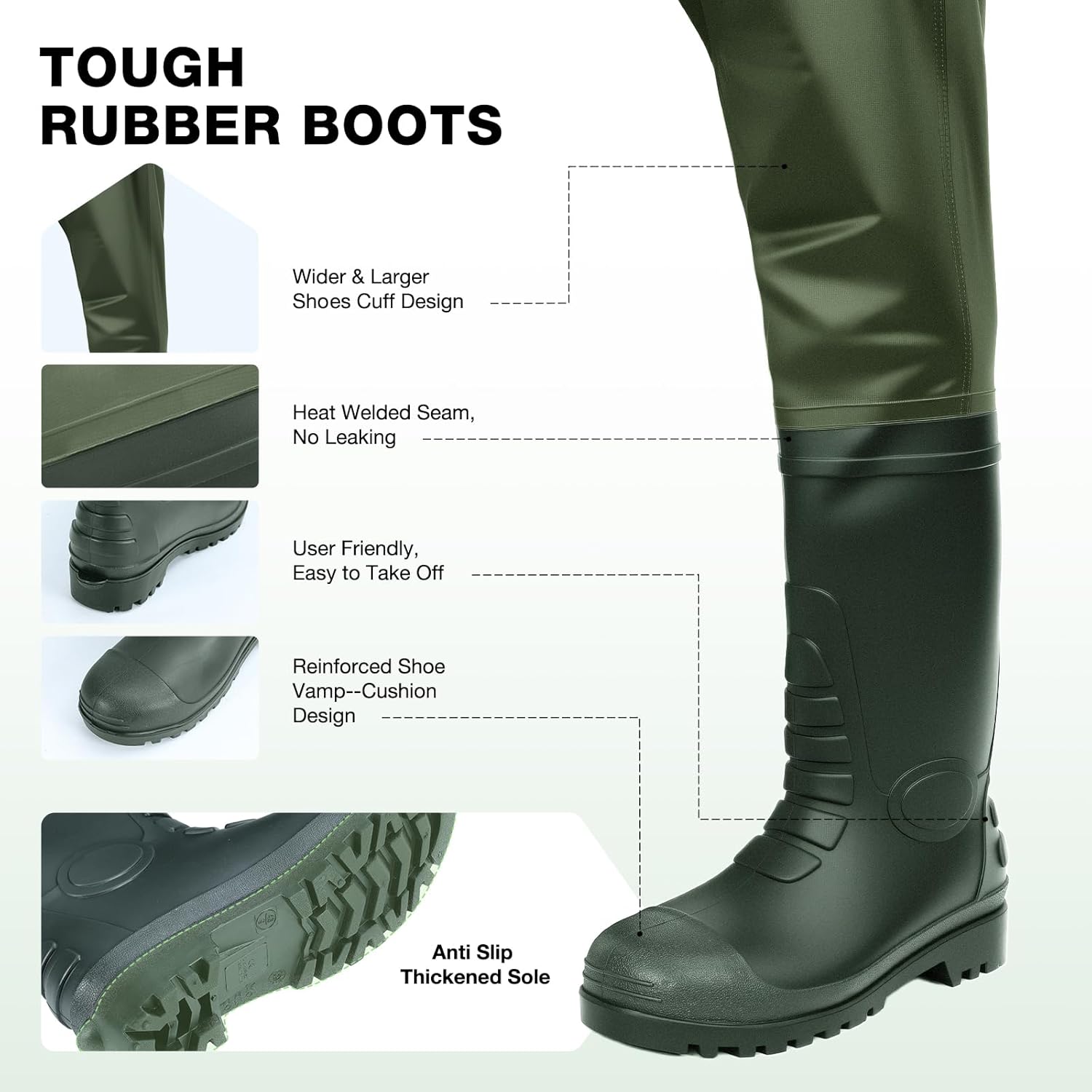 Lekesky Fly Fishing Chest Waders with Boots for Men Women, US Sizes 5–14,2-Ply Nylon/Pvc Waterproof Waders - Image 3