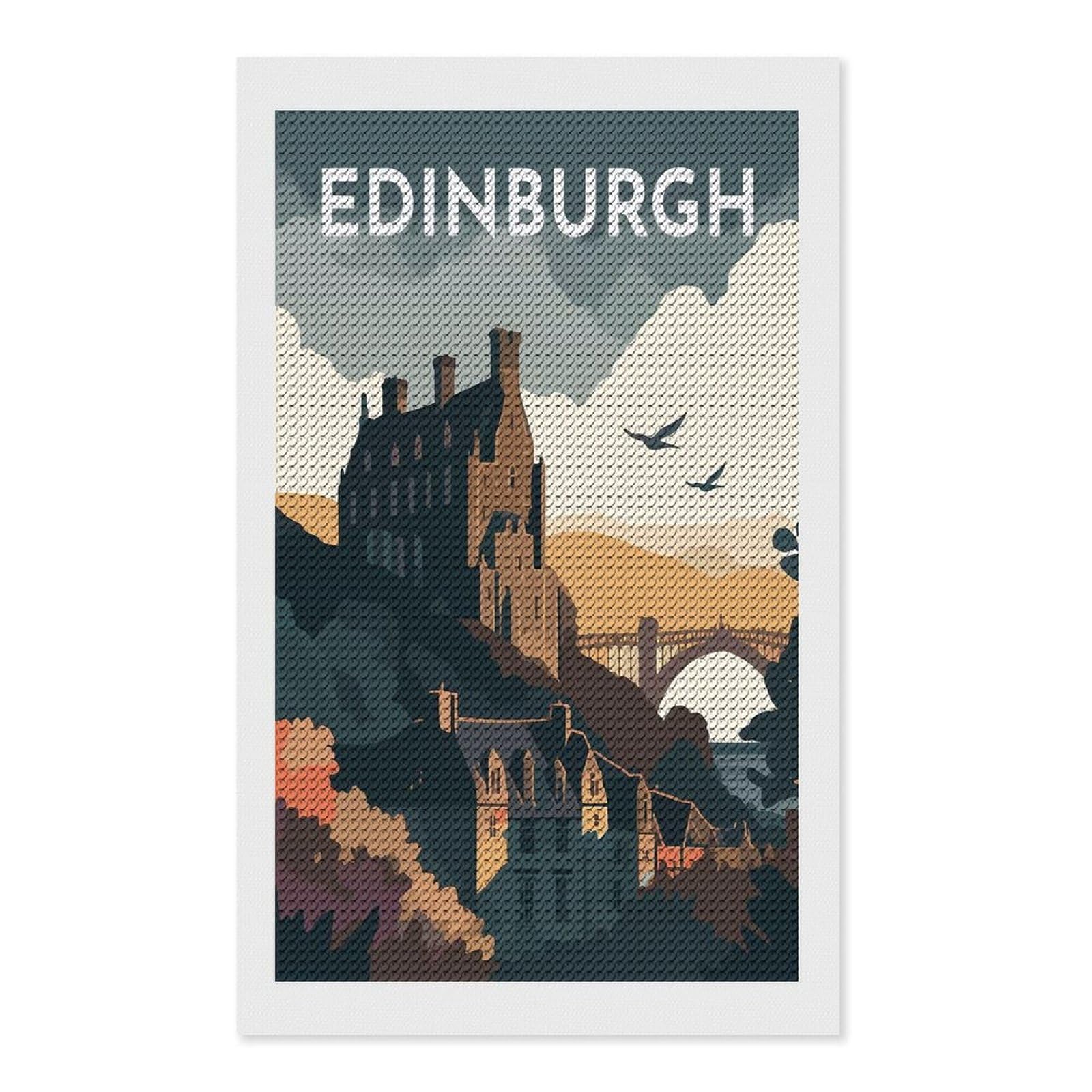 Junmoney Edinburgh Cityscape DIY Diamond Art Canvas Kit 12"x20", Complete Accessories, Creative Leisure Activity, Home Wall Decor, Gift Idea
