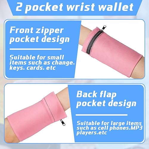 Vista 3 de 6 piezas con cierre de cremallera, cartera de muñeca, cartera de viaje, cartera de muñeca para mujer, muñequera con bolsillo para la muñeca