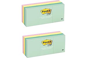 Post-it Notes 1 3/8 x 1 7/8 in, Marseille Collection, 12 Pads/Pack (653-AST)
