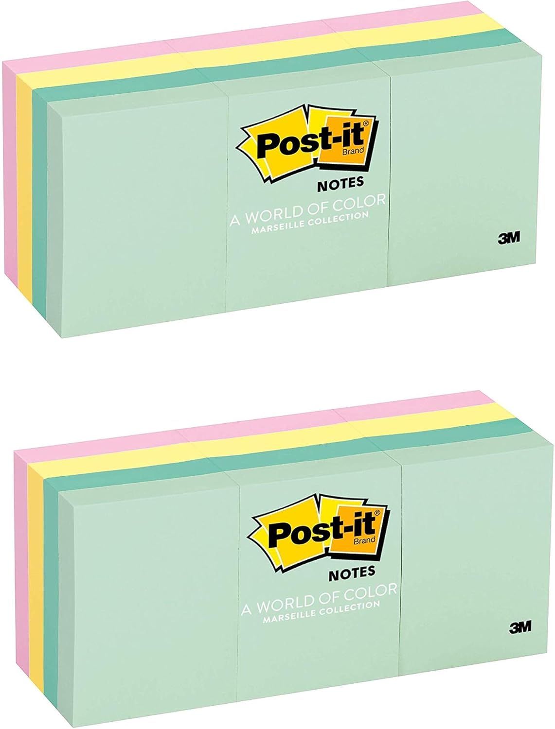 Post-it Notes, 1 3/8 in x 1 7/8 in, Marseille Collection, 12 Pads/Pack (653-AST), 2 PACK