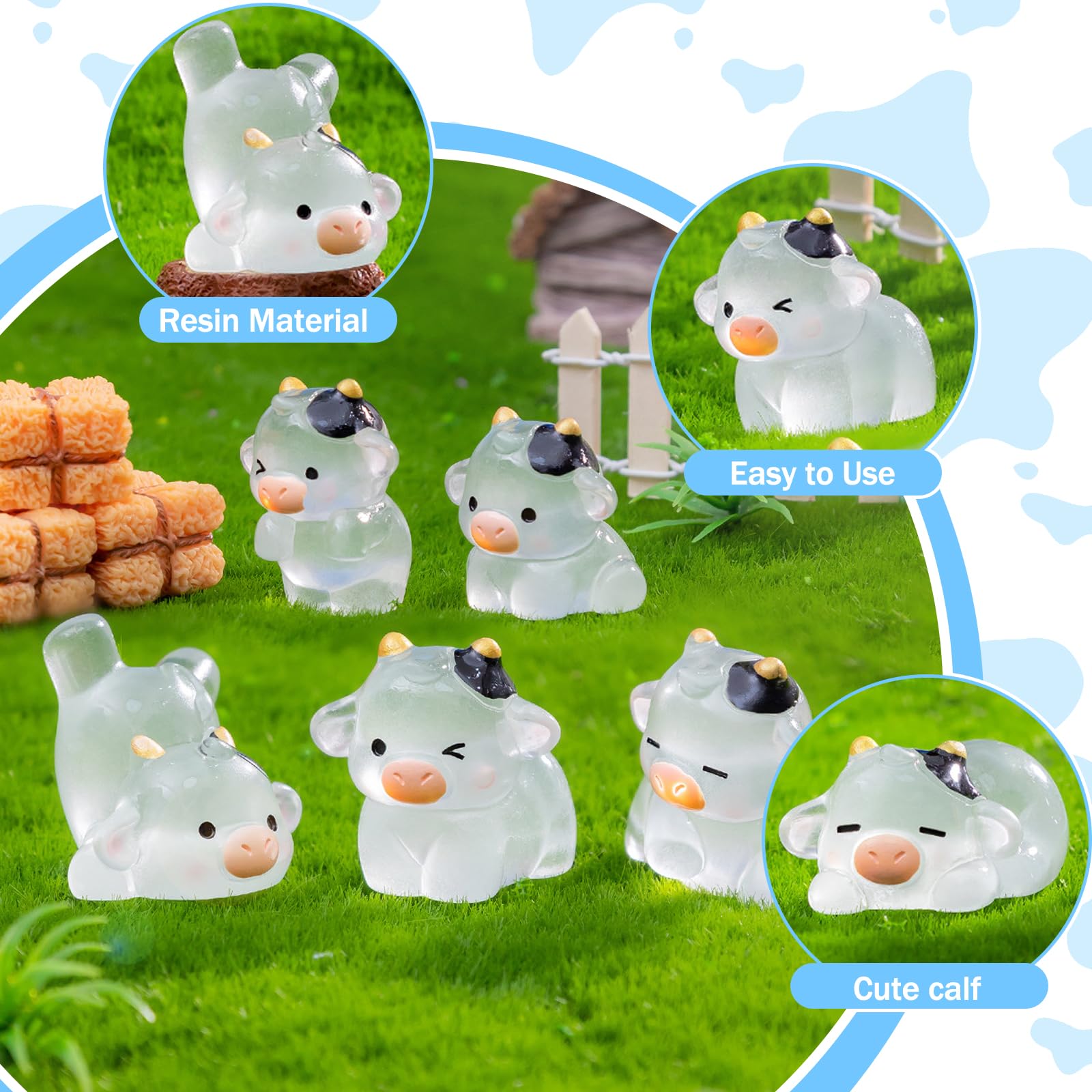 DAVBNM 12 Pcs Mini Cow Figurines, Tiny Resin Luminous Animals - Image 3