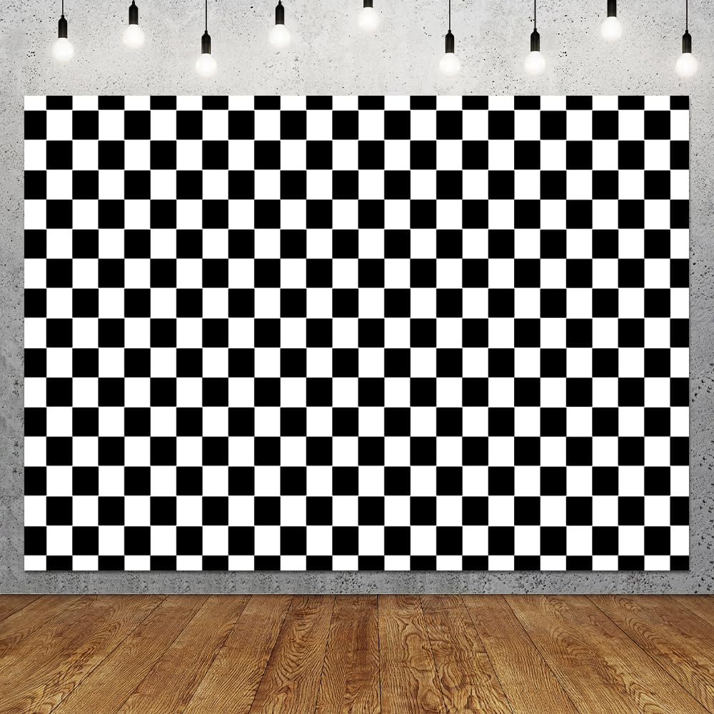 Black and White Checkered Backdrop Photography Backdrops Checker Chess Board Texture Themed Birthday Party Supplies Photo Background
