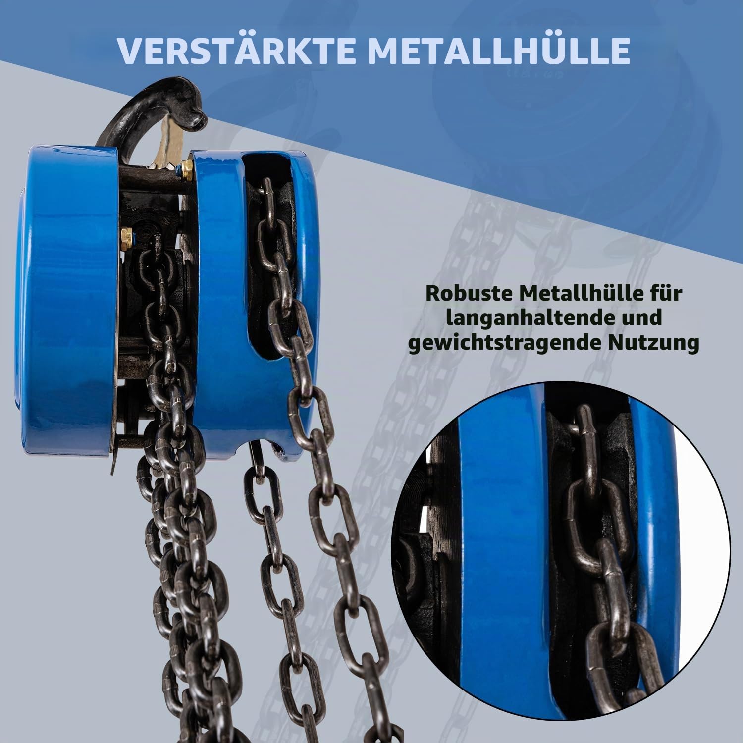 KATSU Tools Kettenzug 1000kg 3m Hubhöhe, Robuste Haken mit Sicherheitsbügel, Kettenblock, Garage Automotor Schwerlast-Hebewerkzeug 181740