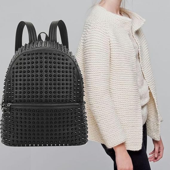 Backpacks for Women and Men Vintage Rucksack Rivet Studded Shoulder Purse Zipper Handbag Unisex Daypack Dayback Bag