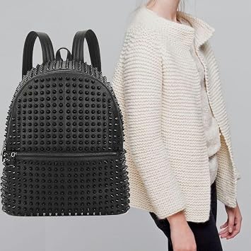Backpacks for Women and Men Vintage Rucksack Rivet Studded Shoulder Purse Zipper Handbag Unisex Daypack Dayback Bag