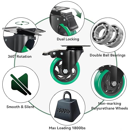 Miniatura 4 de Ruedas giratorias de 4 pulgadas, juego de 4 ruedas resistentes, ruedas de bloqueo BZOLIHEU de alta resistencia, ruedas giratorias silenciosas de