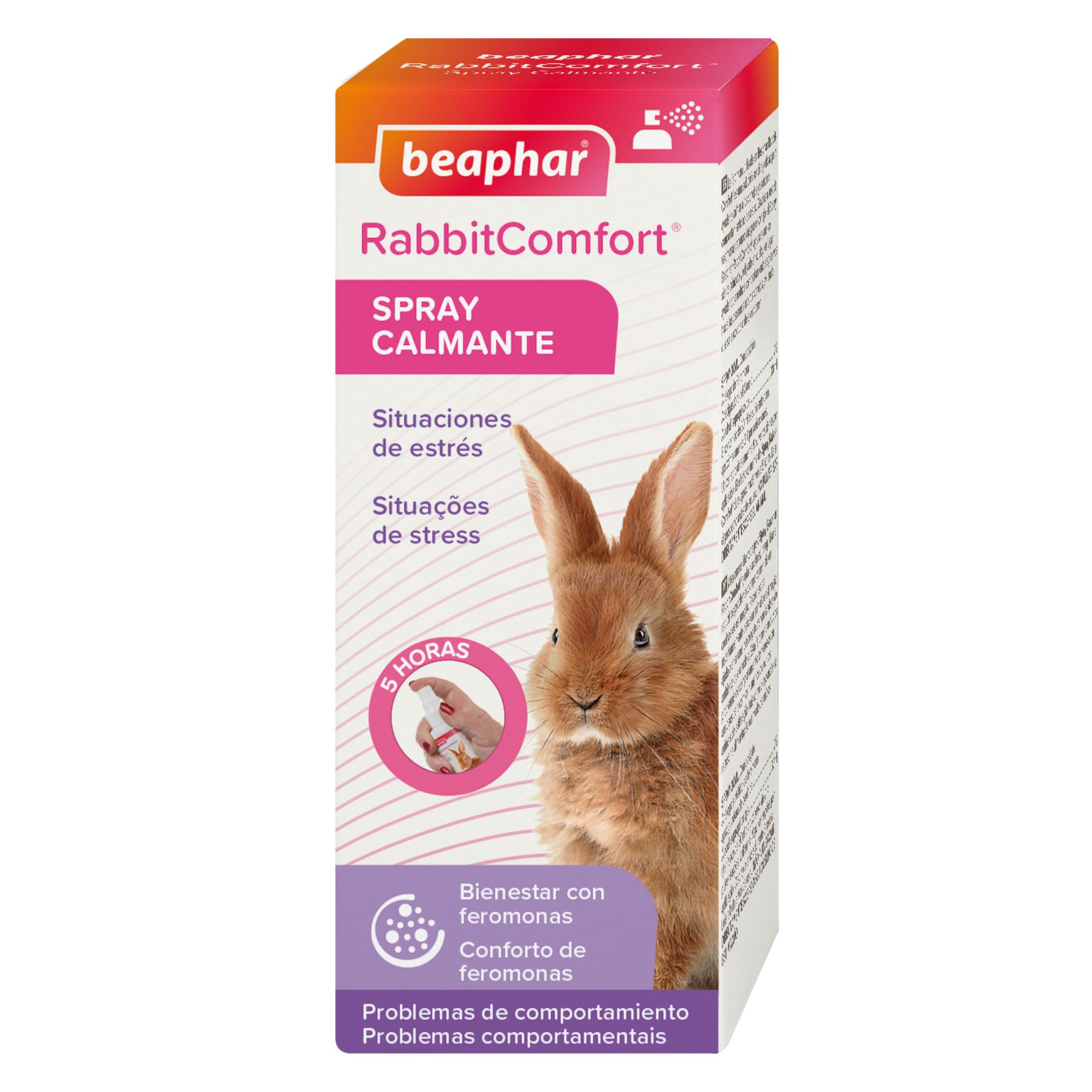 Beaphar - RabbitComfort - Spray Calmante con Feromonas para Conejos - Reduce el Estrés y los Problemas de Comportamiento – para Viajes y Visitas al Veterinario - 30 ml