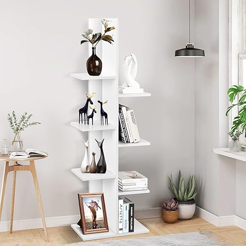 Miniatura 2 de Giantex Estantería de madera independiente de 7 niveles de altura con anticaída, moderno, multiusos, estante organizador de esquina para libros,