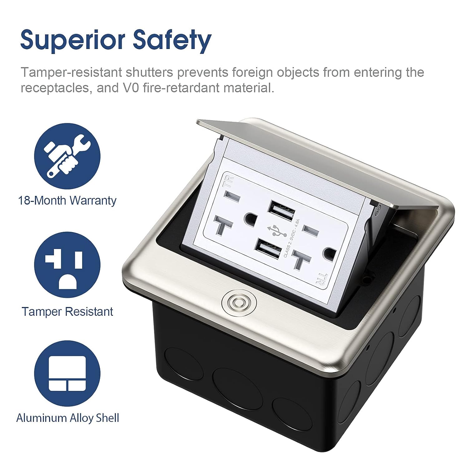 KYHSHJ 4.8A USB Chargers Pop Up Floor Waterproof Electrical Outlet Receptacle Stainless Steel Box(Stainless Steel Color): Tools & Home Improvement