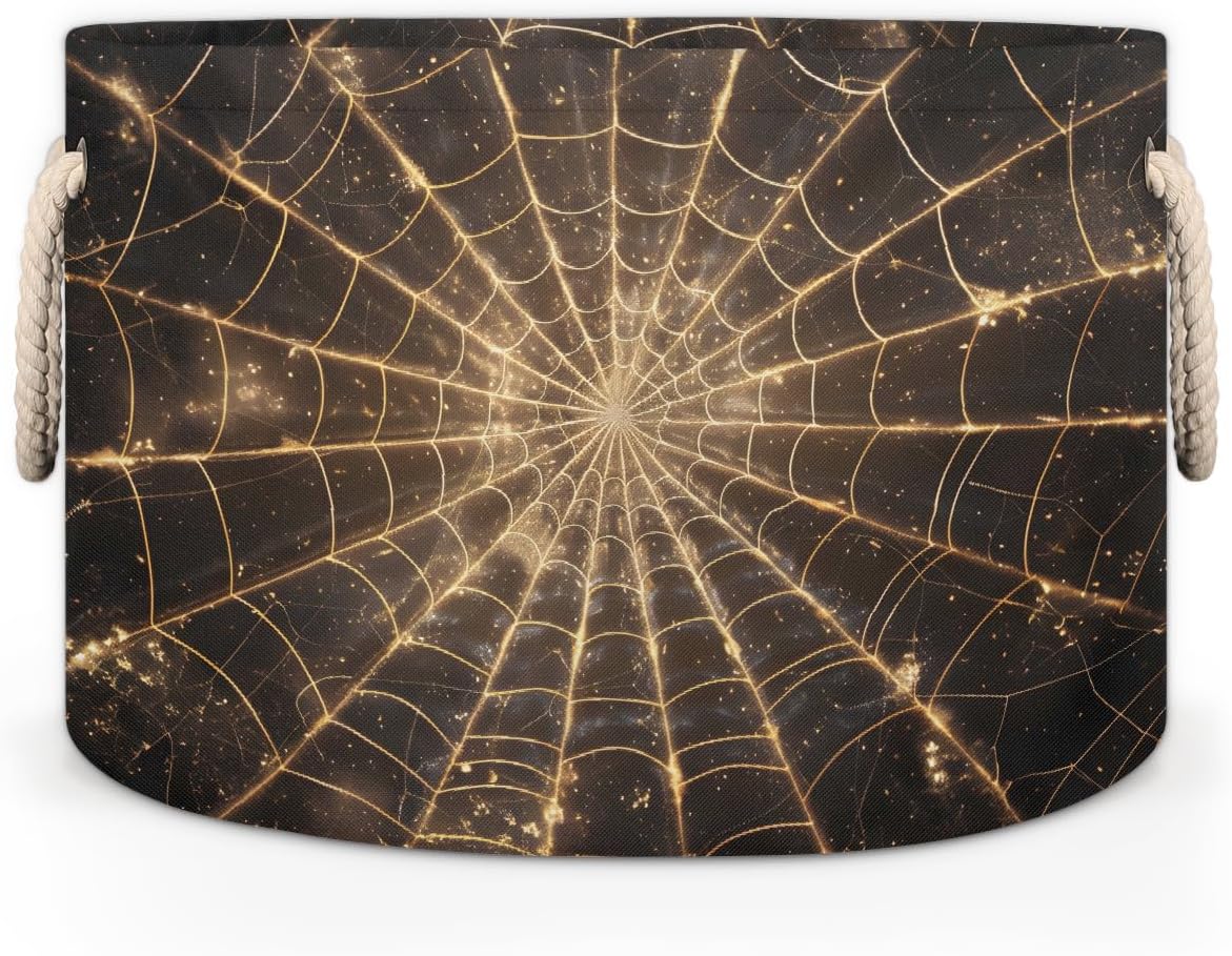 Large Round Laundry Basket Spider Web Abstract Modern Toy Organizers and Storage for Girls Canvas Collapsible Blanket Storage Basket Laundry Hamper Gift Baskets Bedroom Clothes Children Nursery