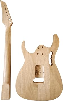 Unfinished DIY Electric Guitar Kit Set Electric Guitar Kits in IBZ Style - Mahogany Body and Neck - Rosewood Fingerboard and All Components Included (7V)