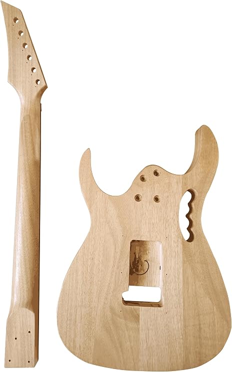 Unfinished DIY Electric Guitar Kit Set Electric Guitar Kits in IBZ Style - Mahogany Body and Neck - Rosewood Fingerboard and All Components Included (7V)