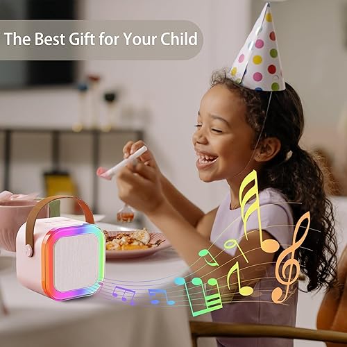Miniatura 3 de Hovothy Karaoke de juguetes para niños y adultos, máquina de micrófono, luces coloridas para niños, mini altavoz Bluetooth profesional portátil,