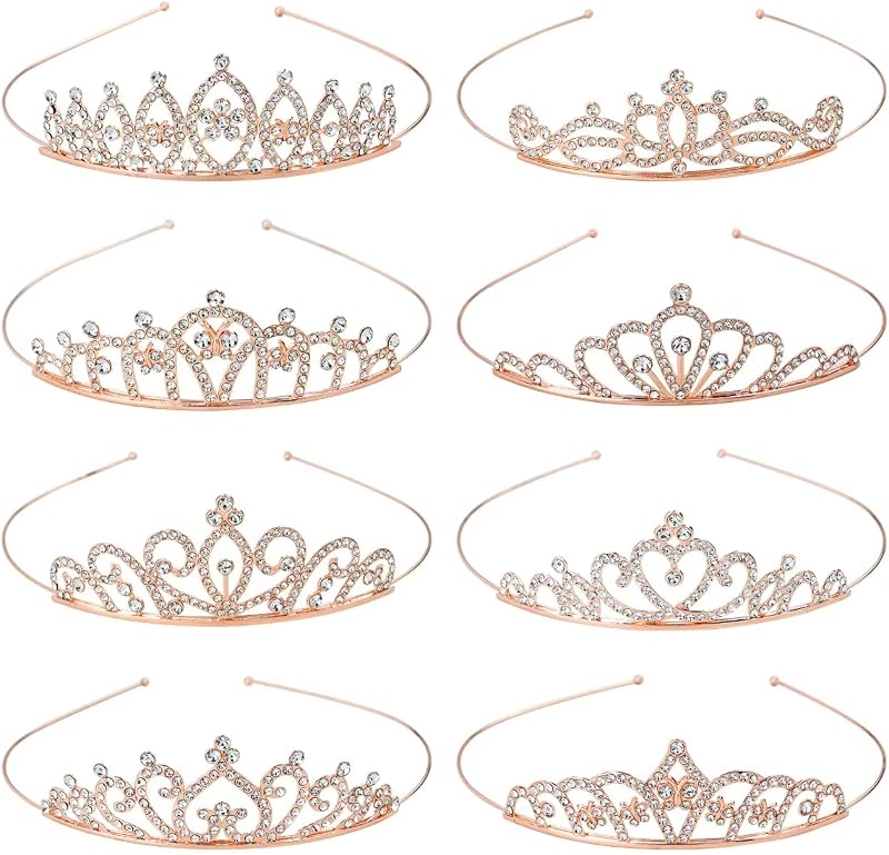 inSowni 8 Piezas Diademas de Corona de Tiara de Princesa con Diamantes de Imitación Brillantes de Metal de Oro Rosa Tocados para Bodas Fiestas de Cumpleaños para Mujeres Niñas Novias Damas de Honor