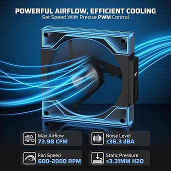 LTC CF-123D 120mm PC Case Fan, Daisy-Chain Connection, Reversible Airflow 2000RPM Max, Infinity Mirror ARGB Lighting, HDB Bearing PWM Computer Case Cooling Fan, Motherboard SYNC, 3 Pack, Black