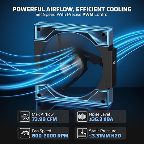 LTC CF-123D 120mm PC Case Fan, Daisy-Chain Connection, Reversible Airflow 2000RPM Max, Infinity Mirror ARGB Lighting, HDB Bearing PWM Computer Case Cooling Fan, Motherboard SYNC, 3 Pack, Black