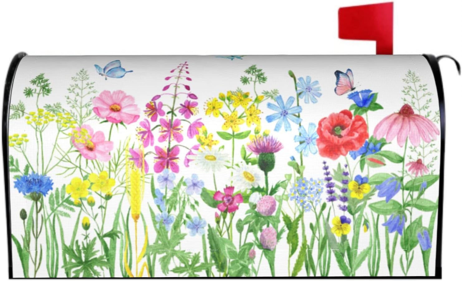 Spring Flowers Watercolor Butterfly & Flowers Magnetic Mailbox Covers - Summer Floral Large Post Letter Box Covers - Garden Yard Home Decor for Outside - 21" x18