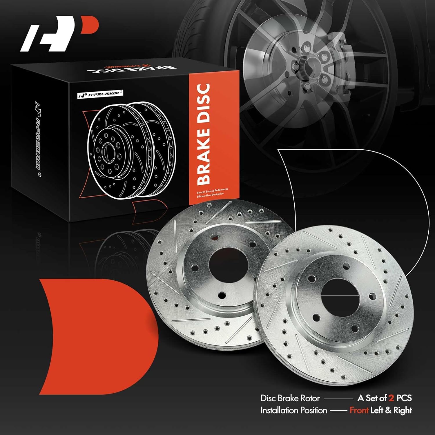 A-Premium 11.01 inch (279.7mm) Front Drilled and Slotted Disc Brake Rotors Compatible with Select Nissan Models - Sentra 2013-2019, 1.8L, 2-PC Set
