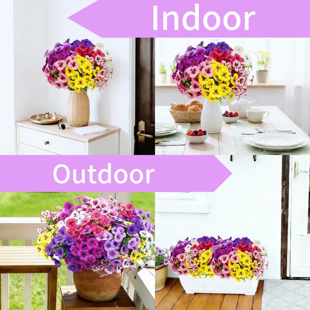 Artificial Pansy Flowers 8 Assorted Colors UV Resistant Faux Silk Flowers for Outdoor Indoor Porch Garden Window Box Patio Planters Decor 20pcs