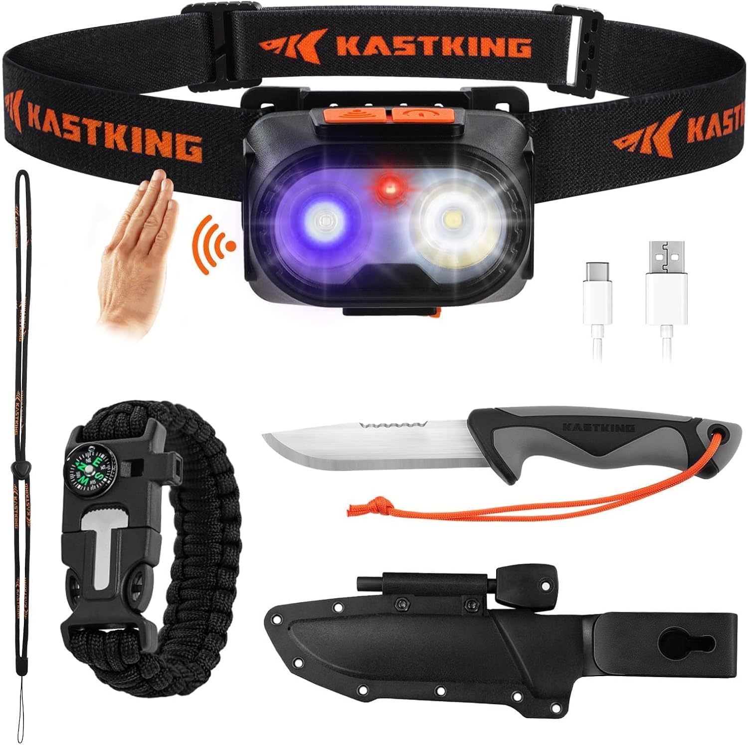 KastKing FieldLite Fishing Tool Set, Camping Gear Set, Multi-Function Outdoor Kit, 5-Mode LED Headlamp, 7.5" Fishing Pliers, 7" Razor-Sharp Knife, 7" Filet Knife, 5-in-1 Tactical Bracelet
