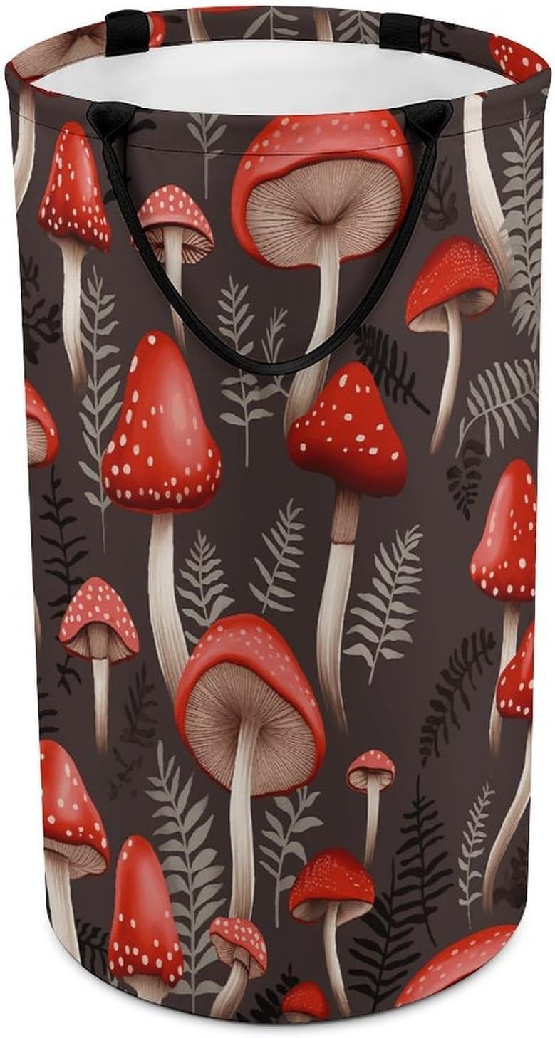 Red Mushrooms Laundry Hamper with Handles Freestanding Large Laundry Basket Collapsible Clothes Hamper Waterproof Clothes Basket for Family Bathroom Decor Storage 86L