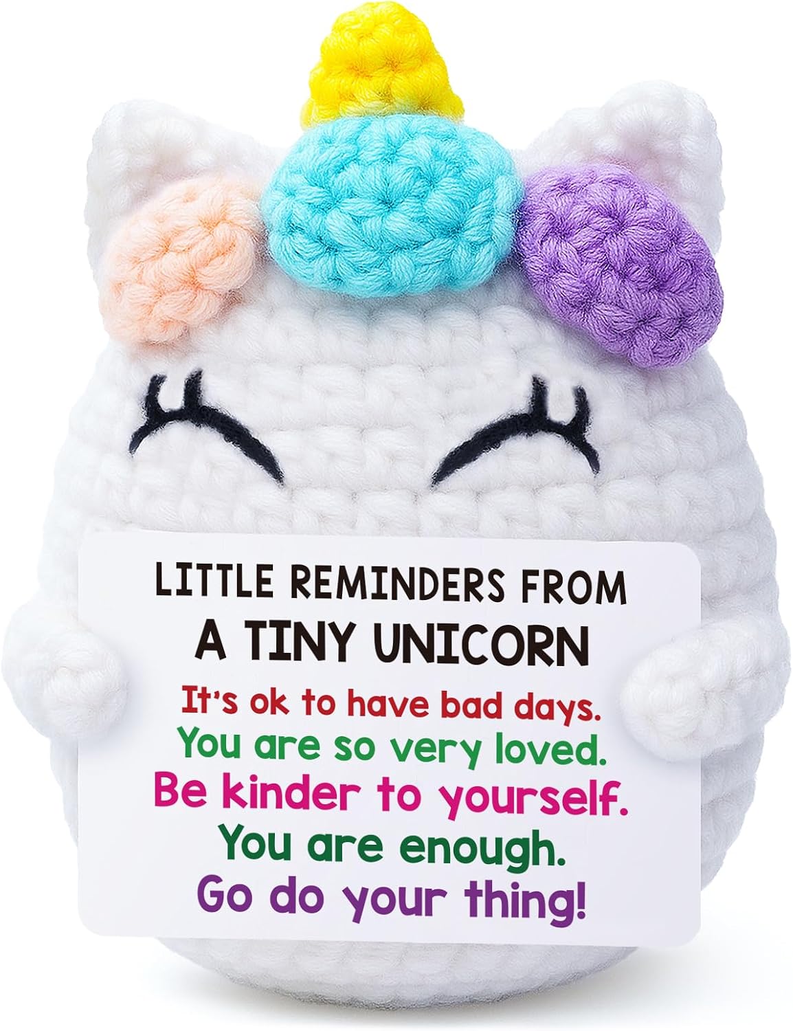 Positive Unicorn Teen Girl Gifts, Back to School Gifts for Students, Birthday Gift for Daughter Friend, Stress Relief Present for Coworker, Christmas Stocking Stuffer, Crochet Unicorn Desk Decor