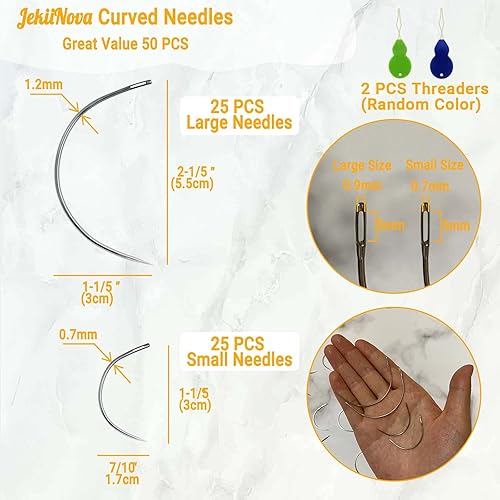 Miniatura 3 de 50 agujas curvadas, agujas de coser curvadas para proyectos de cuero, alfombras o lienzos, reparación de pelucas, agujas de bordar para coser a mano