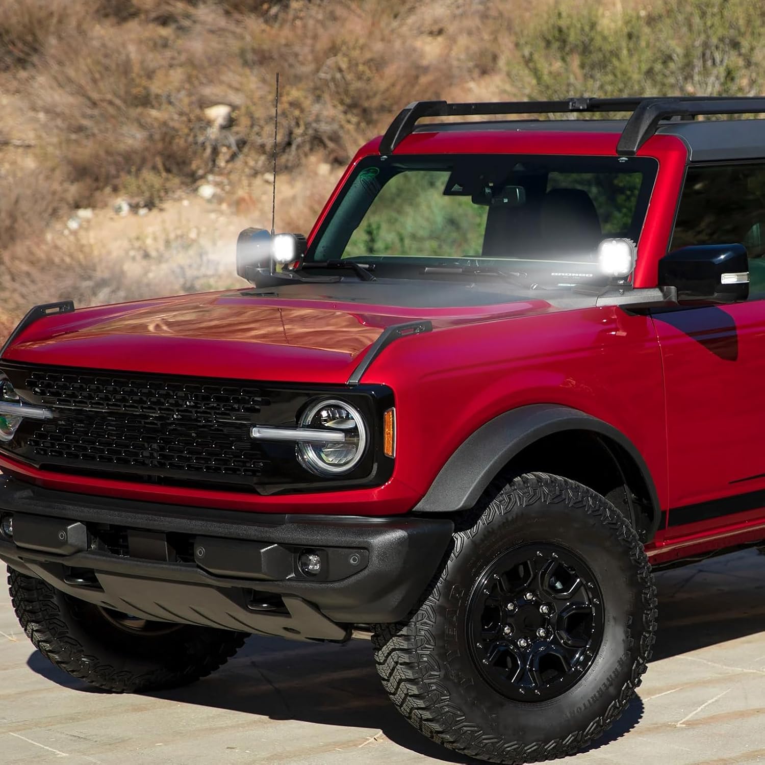 Ditch Light Mounting Bracket Hood Light Mount Headlight Bracket Sturdy and Durable Windshield Light Bar Holder Compatible with Ford Bronco 2021 2022 2023 2024 (Single, Alloy Steel)