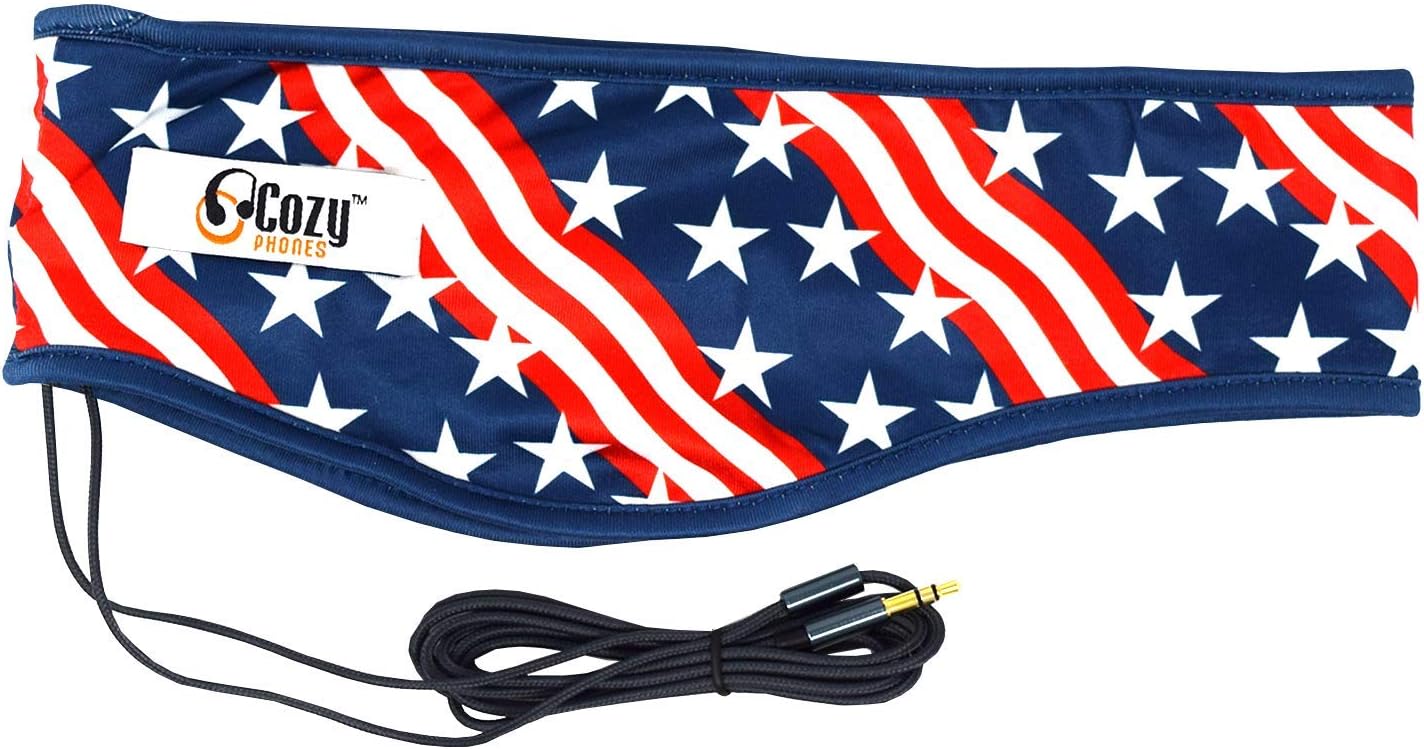 Sleep Headphones - Over Ear Headphones from Ultra Thin Cool Mesh Wired for Side Sleepers, Meditation, Running, Laptop, and Phone - USA Patriot Lycra