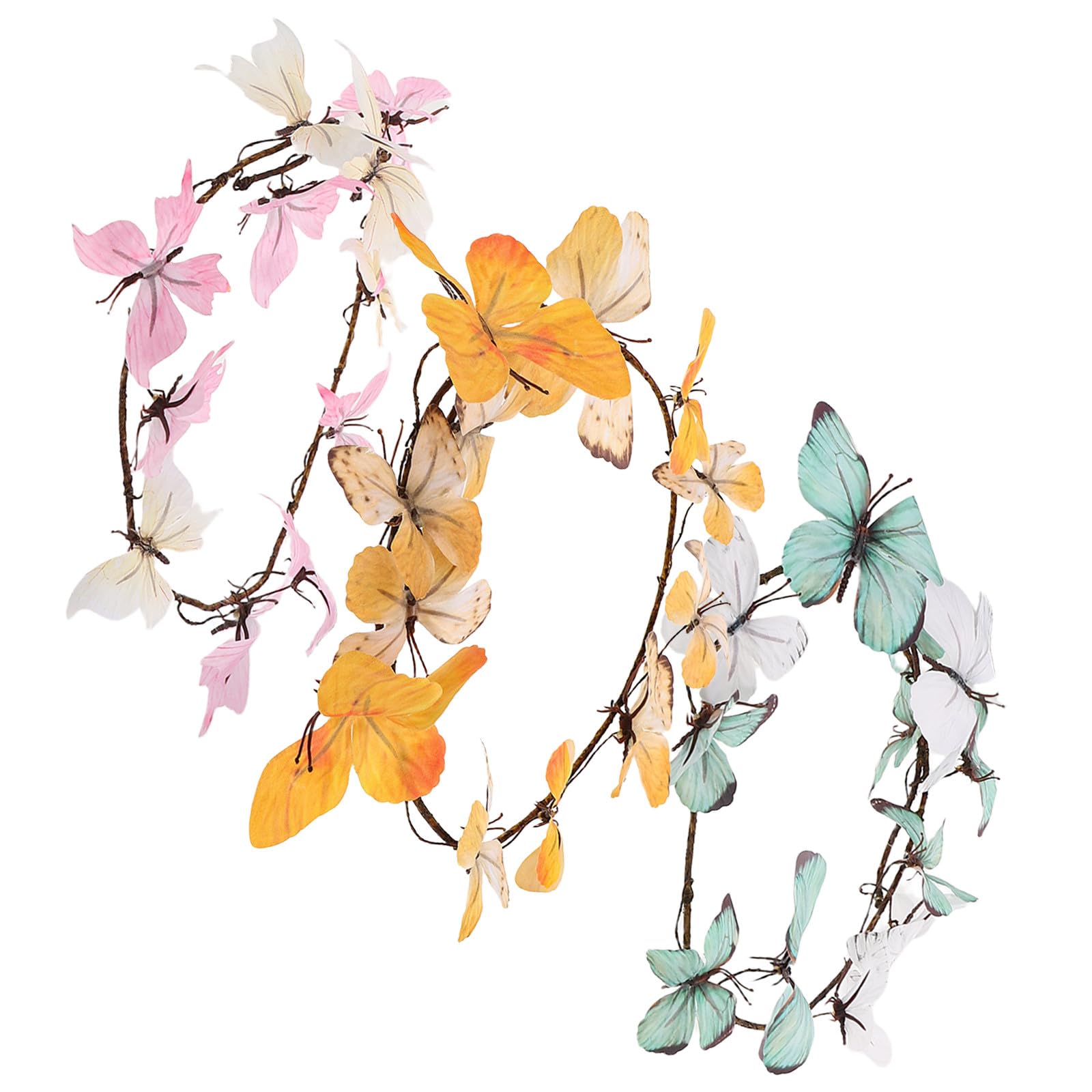 POPETPOP Guirnalda de Enredaderas Artificiales 12 Mariposas y Ramas Secas, Ligera Mantenimiento, Adecuado para Decoración de Oficinas y Temporada de Flores, Paquete de 3 Piezas