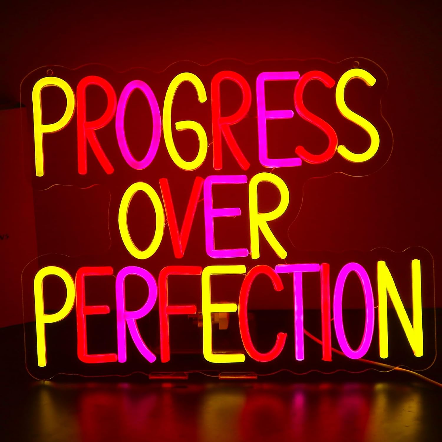progress over perfection Neon Signs for Wall Decor，Led Neon Light for Bedroom，Study Room,Christmas Birthday Party Gift