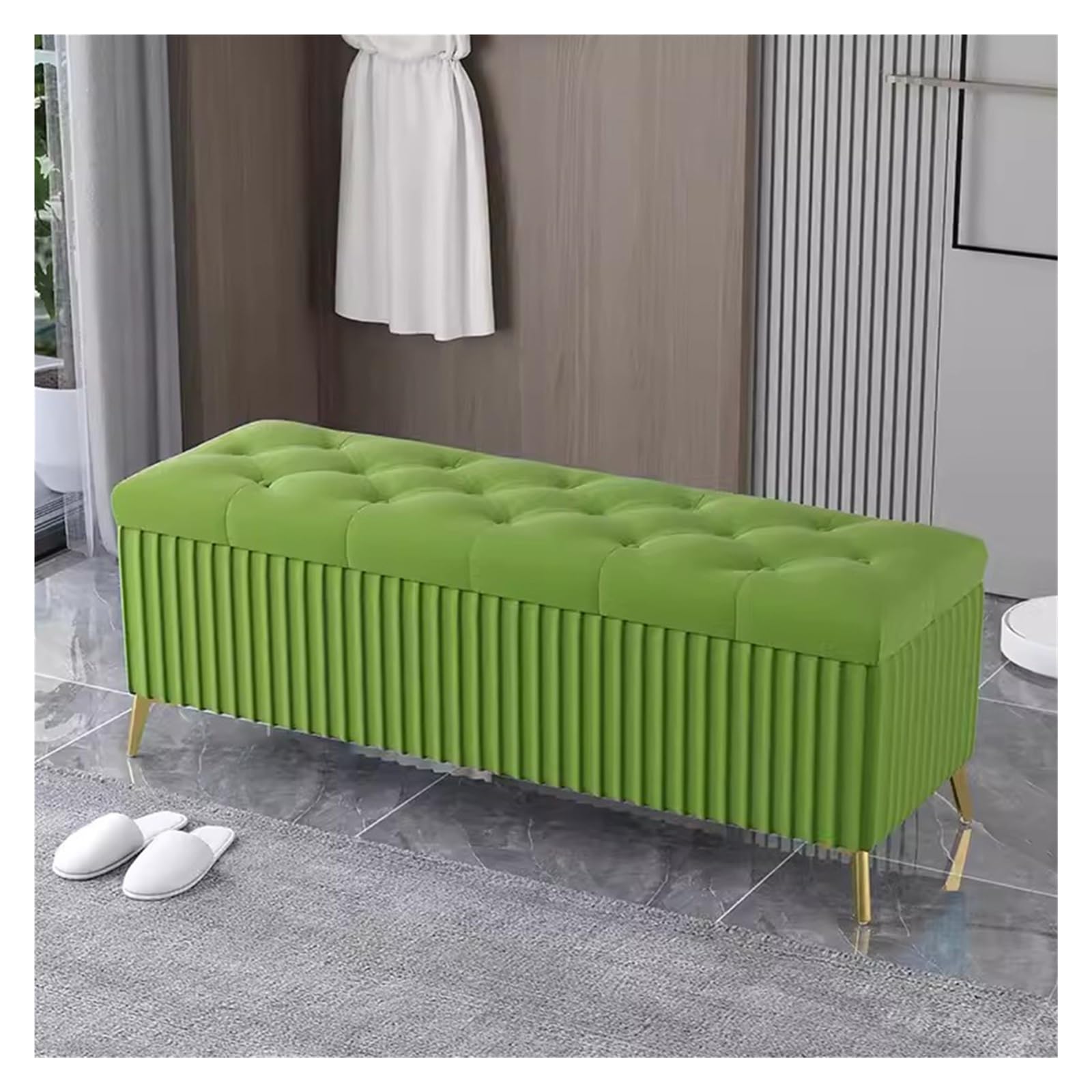 Ottomane Mit Samtknöpfen, Für Band-Wohnzimmer, Moderner Fußteilsitz, Grün, 180 cm