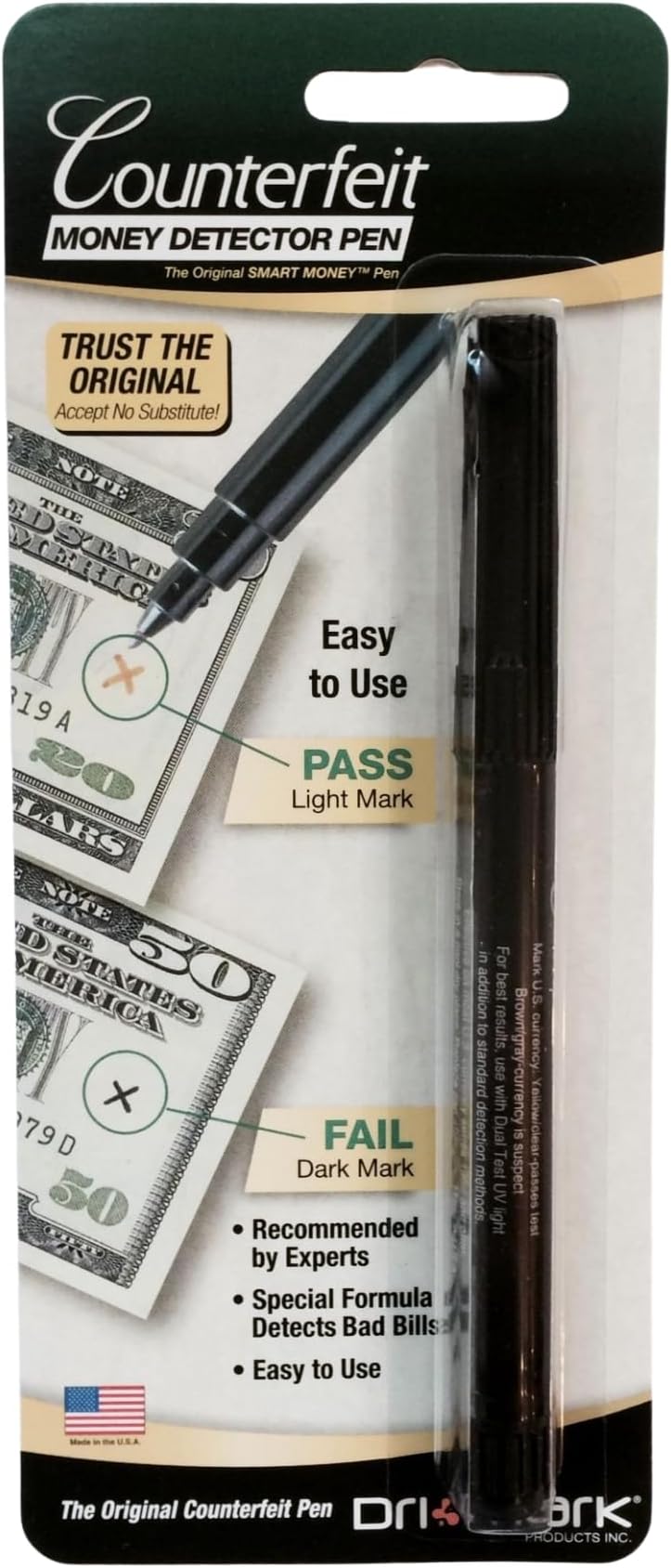 351B1 Counterfeit Bill Detector Marker Pen, Made in The USA, 3 Times More Ink, Pocket Size, Fake Money Checker - Money Loss Prevention Tester & Fraud Protection for U.S. Currency (Pack of 1)
