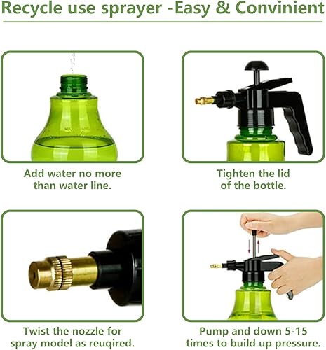 Miniatura 4 de Pulverizador de bomba de jardín manual de 0.4 galones, botella de agua a presión para césped y jardín con boquilla de latón ajustable para plantas y