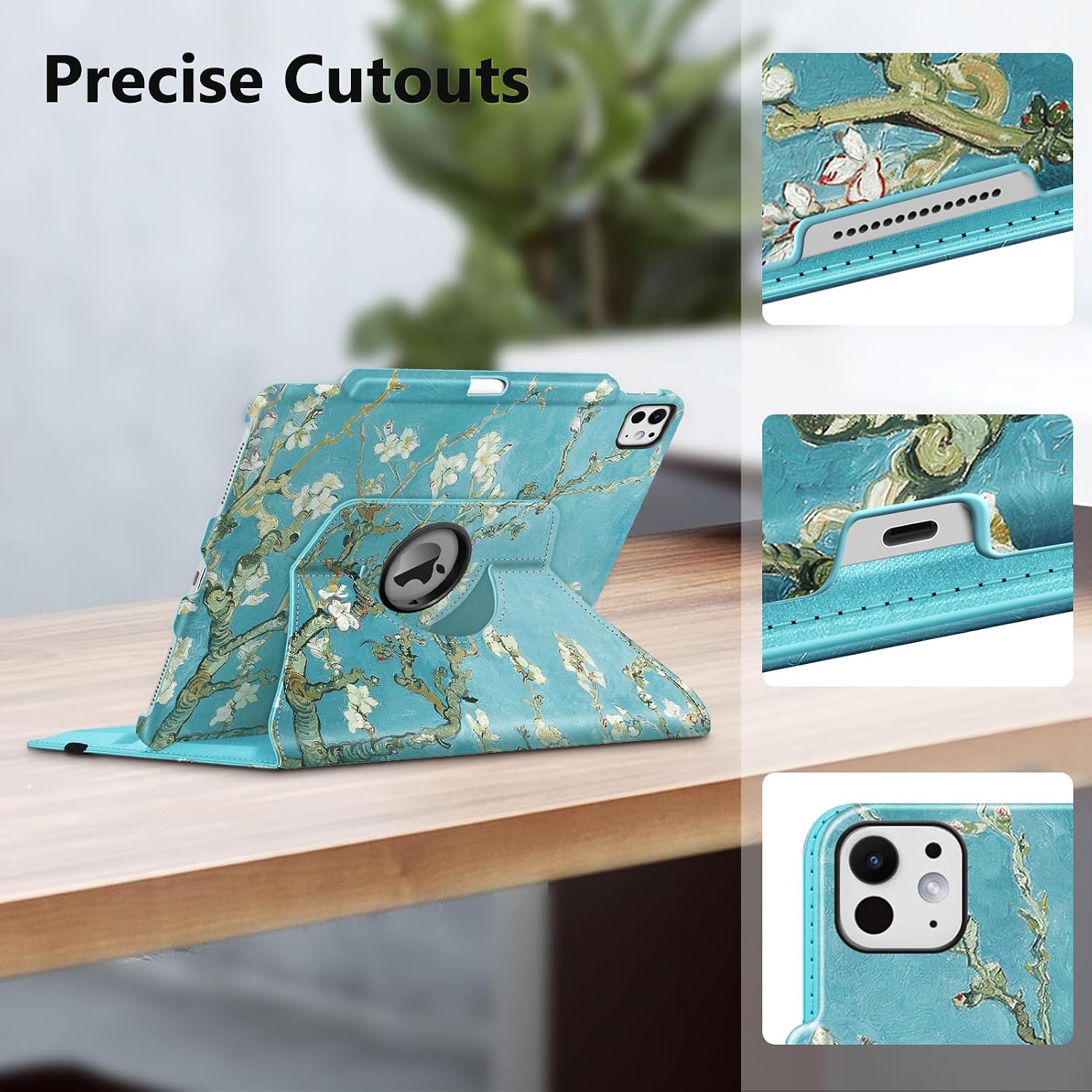 Fintie Rotating Case for iPad Pro 13-inch (M5) 2025 / (M4) 2024 with Pencil Holder - 360 Degree Swiveling Protective Stand Cover with Auto Wake/Sleep, Blossom