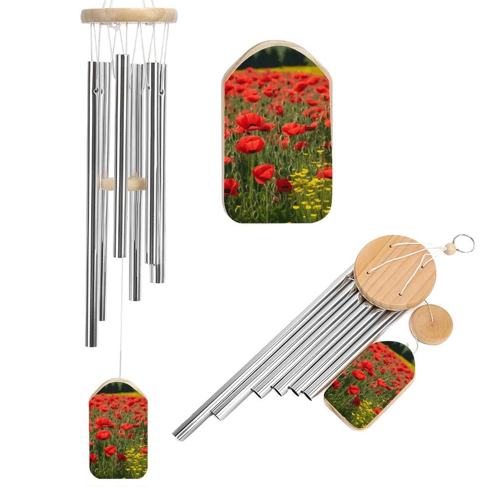 Outdoor Wind Chimes, Farm Red Poppies Printed Wind Chimes,Simple Wind Chimes,Curtain Wind Chimes for Home Decoration