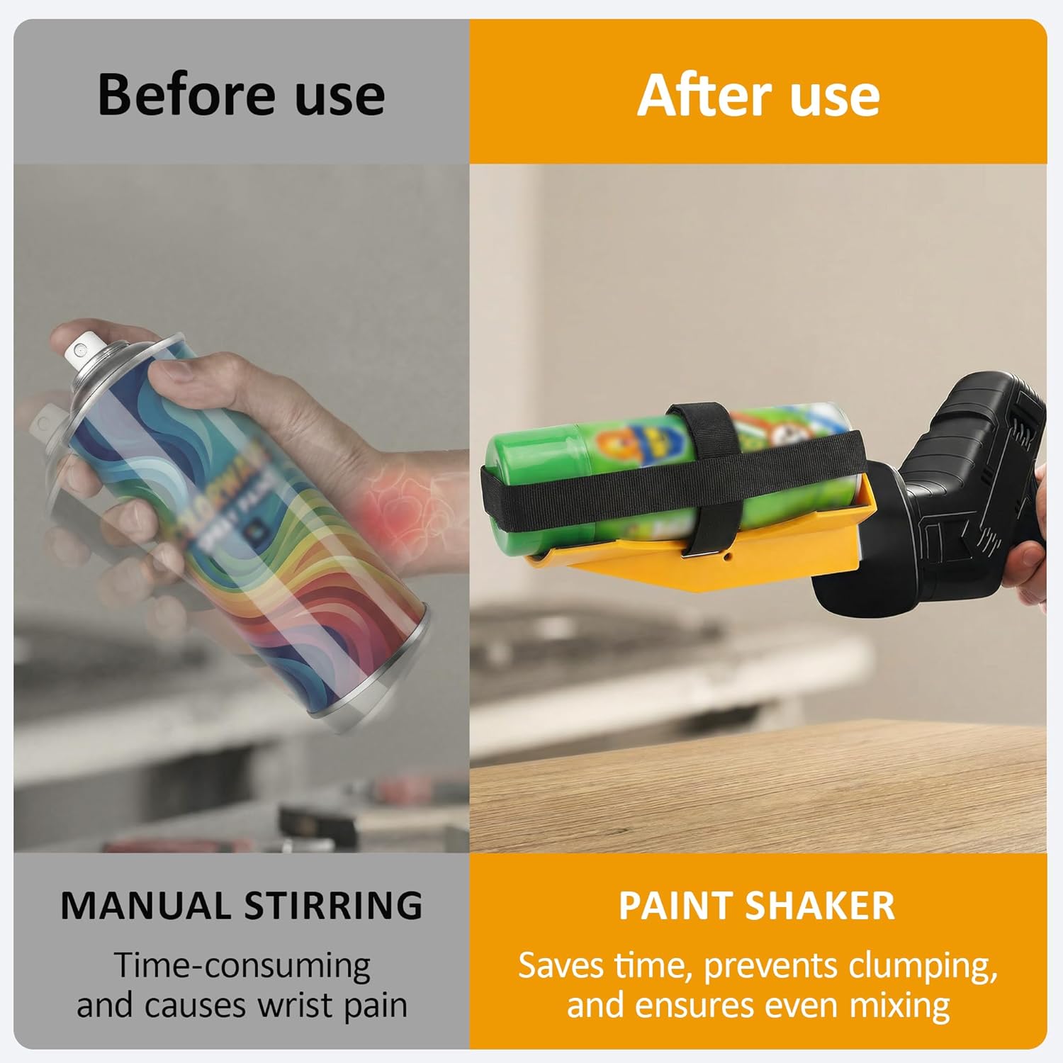 Spray Paint Shaker for Reciprocating Saw, Spray Can Shaker with One-Click Adjustment, Paint Can Shaker with Cross Binding Design, Design of 3 Anti Slip Rubber Pads Fits 2" to 4" Cans (Orange)