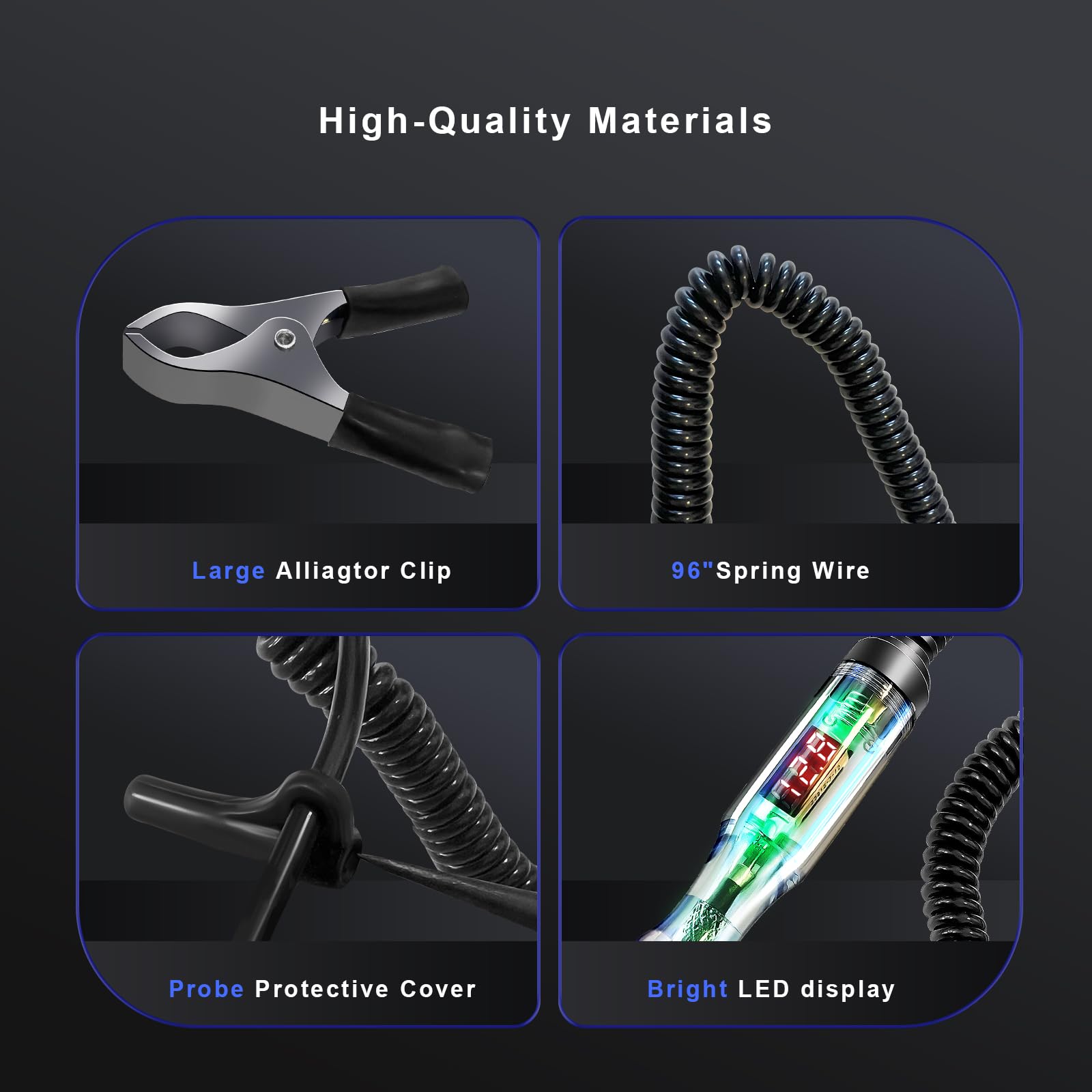Tester per circuiti automobilistici da 5-120 V, display digitale di tensione a LED con cavo a molla esteso in PU nero, sonda in acciaio duro affilato, circuiti per veicoli a bassa tensione CC, tester