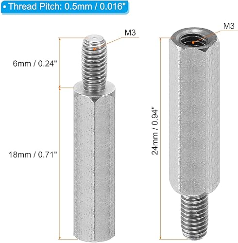Miniatura 2 de PATIKIL M3x18mm+0.236 in - Separador hexagonal macho-hembra, paquete de 20 tornillos de separación de PCB de acero inoxidable para placas base,
