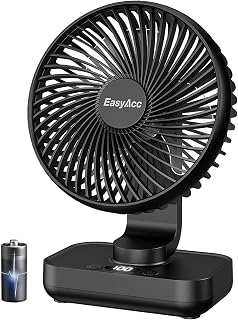 EasyAcc Ventilador de Mesa USB, Silencioso Recargable Ventiladores 4000mAh, Potente con 4 Velocidades, 120° Auto-Oscilación, Ventilador Portátil para Oficina, Dormitorio, Exteriores, Negro Oscilante