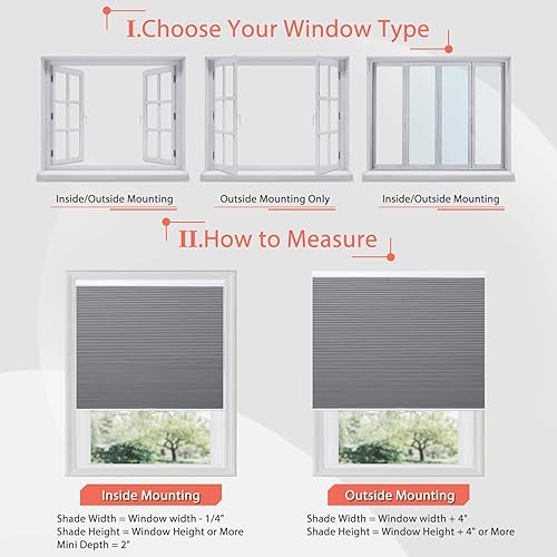Vista 20 de Grandekor Cellular Shades Cordless, Honeycomb Blinds Blackout 29x64 Thermal Insulated, Pull Down Window Shade for Bedroom, Easy Lift & Lower Room