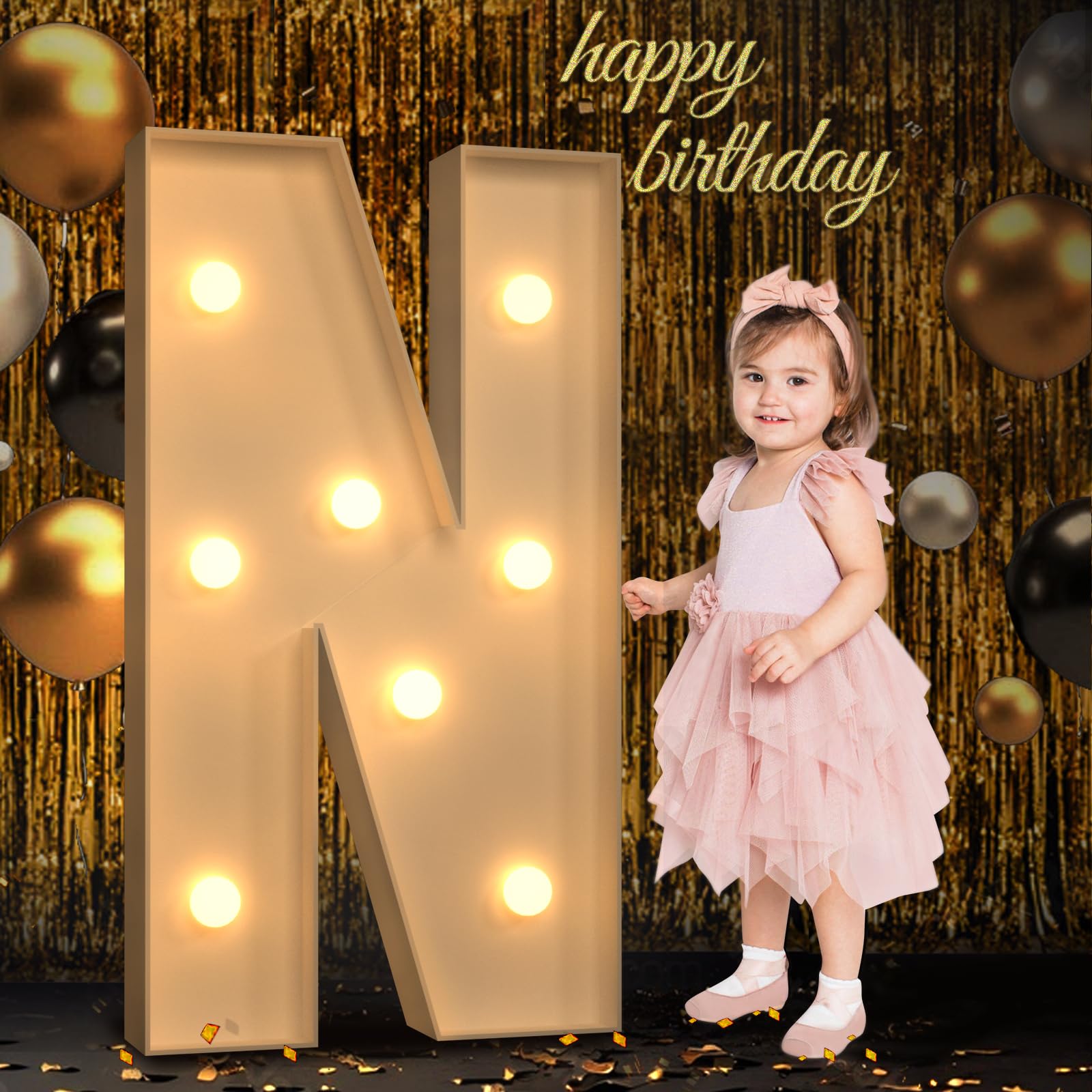 Marquee Light Up Letters, 3FT Large Light Up Letters for Party, Marquee Numbers, Mosaic Balloon Frame, Cardboard Letters for Birthday Wedding Engagement Party Backdrop Decorations, Letter NCarbonfree Certified