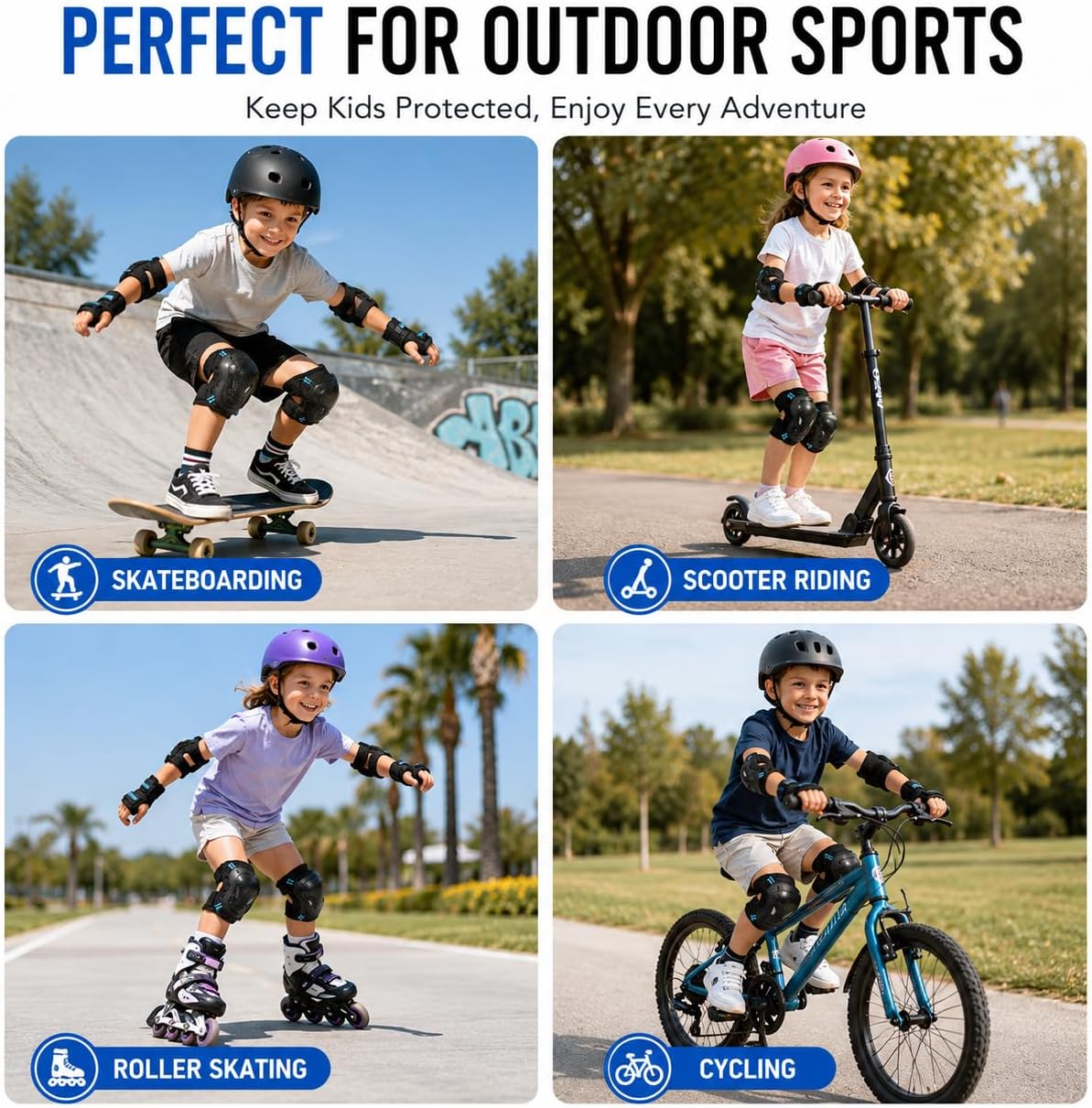 Kids Protective Gear Set, S Size Knee Elbow Pads and Wrist Guards for Toddler Boys Girls Ages 3-6, Adjustable Safety Gear for Skateboard, Scooter, Bike, Roller Skating